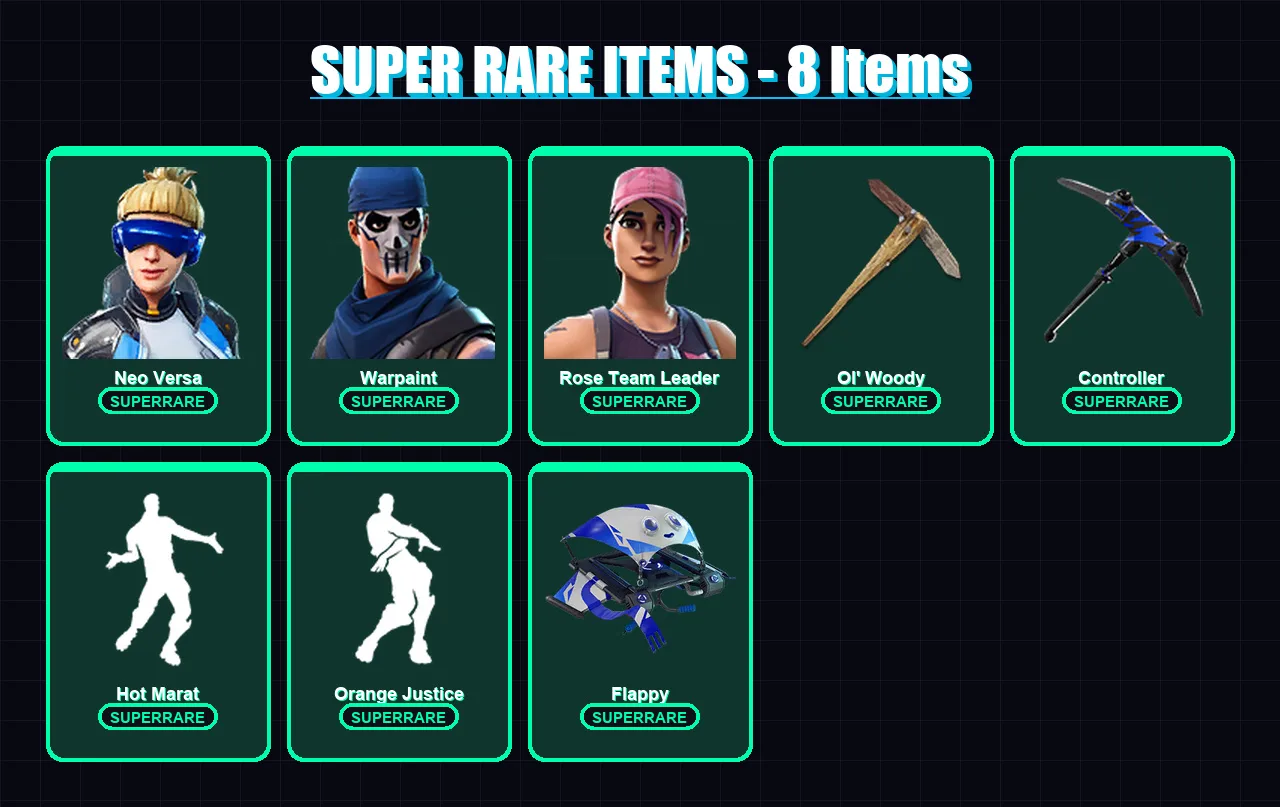 [PC/XBOX] | Neo Versa | Warpaint | Rose Team Leader | Eternal Knight | Fusion | 61 skin | 55 pickaxe | 59 emote | 60 glider | Lv969