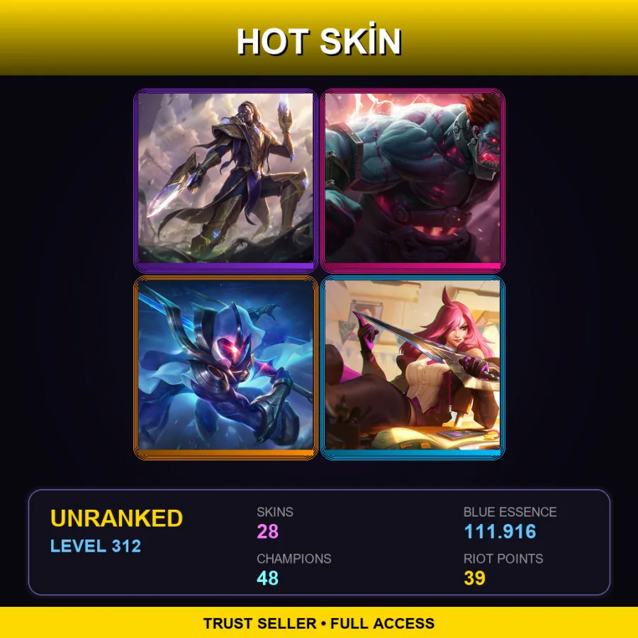 LAN | Lv312 | Unranked | 28 Skin | 48 Champ — LoL account