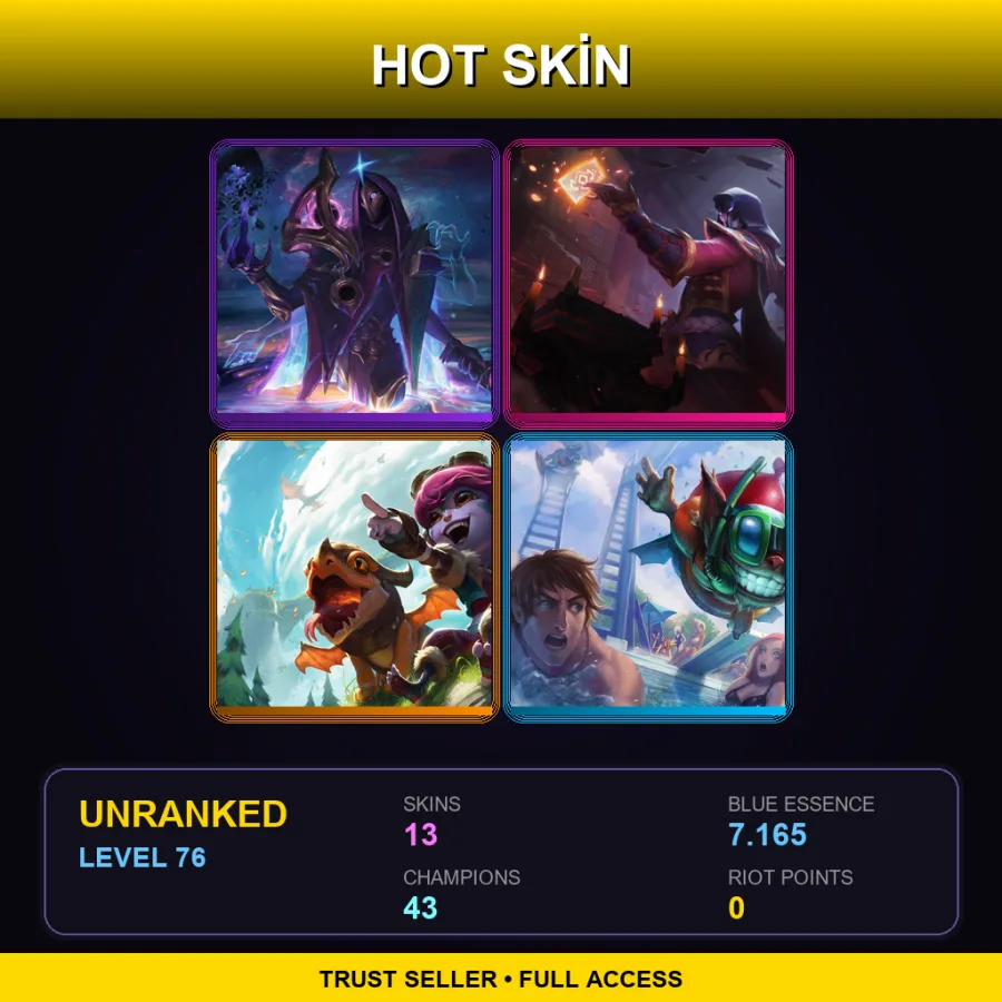 LAN | Lv76 | Unranked | 13 Skin | 43 Champ — LoL account