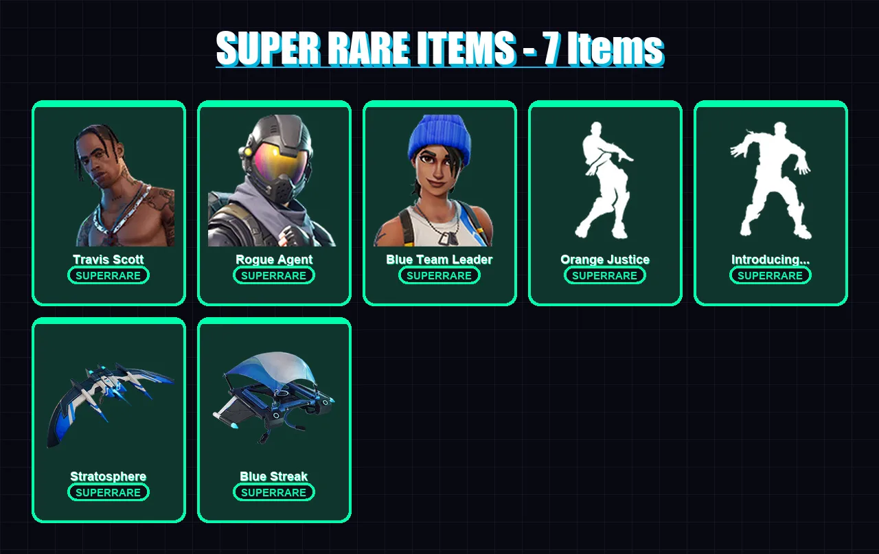 [PS4/PS5/XBOX/PC] | Travis Scott | Rogue Agent | Blue Team Leader | Love Ranger | Drift | 17 skin | 22 pickaxe | 33 emote | 29 glider | Lv614 — Fortnite account