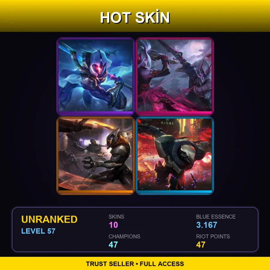 VN | Lv57 | Unranked | 10 Skin | 47 Champ — LoL account