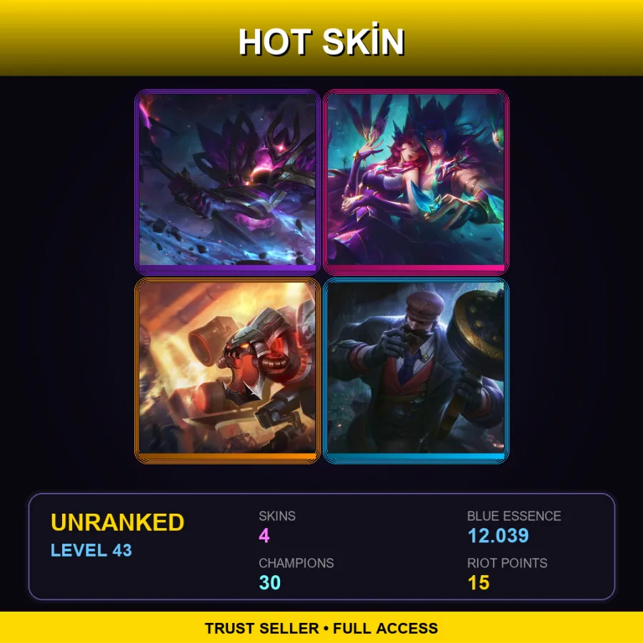 NA | Lv43 | Unranked | 4 Skin | 30 Champ — LoL account