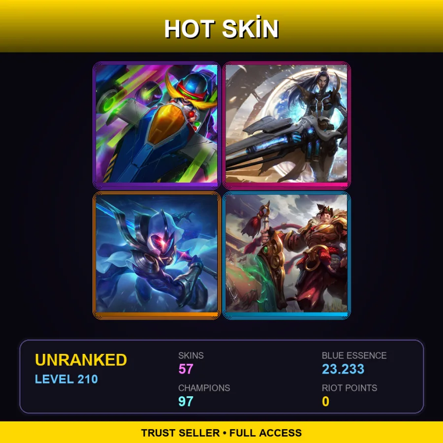 SG | Lv210 | Unranked | 57 Skin | 97 Champ — LoL account