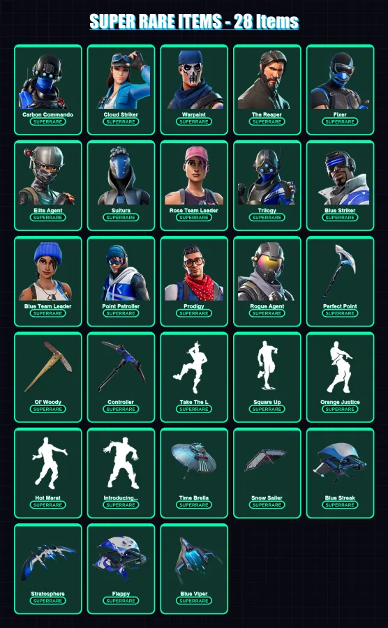 [PS4/PS5/XBOX/PC] | Carbon Commando | Cloud Striker | Warpaint | The Reaper | Fixer | 157 skin | 186 pickaxe | 148 emote | 165 glider | Lv2597