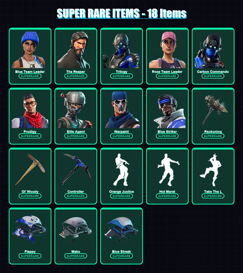 [PC/XBOX] | Blue Team Leader | The Reaper | Trilogy | Rose Team Leader | Carbon Commando | 62 skin | 43 pickaxe | 74 emote | 54 glider | Lv560 — Fortnite account