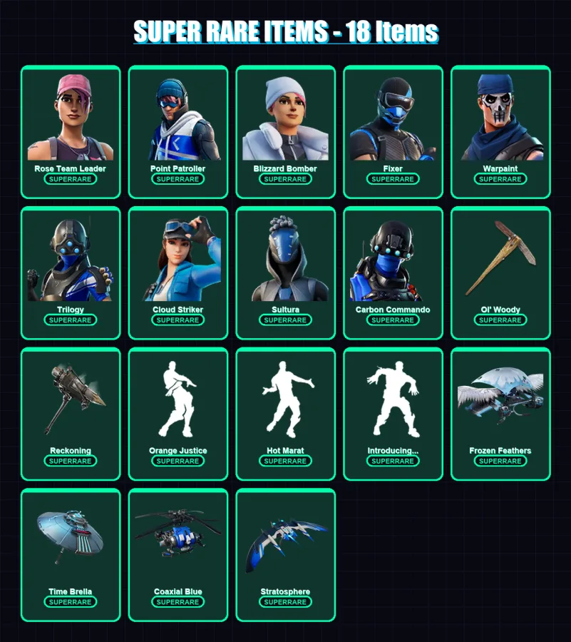 [PC] | Rose Team Leader | Point Patroller | Blizzard Bomber | Fixer | Warpaint | 129 skin | 161 pickaxe | 129 emote | 131 glider | Lv2309