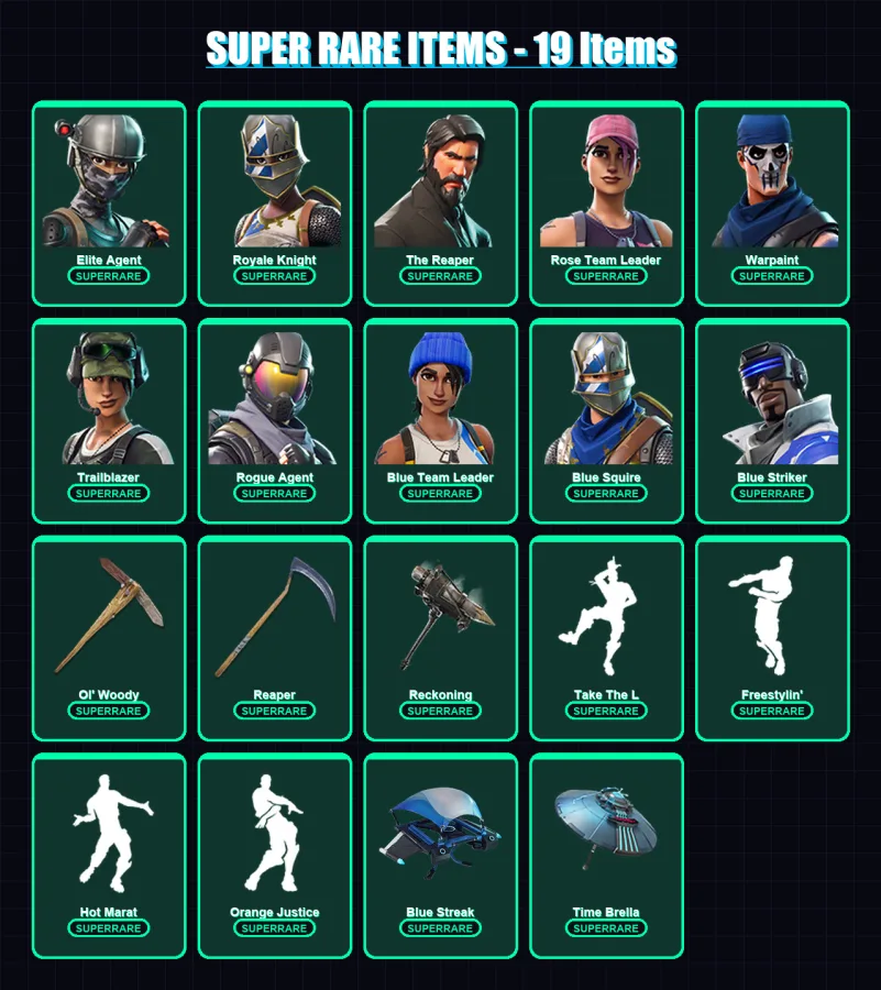 [PC/XBOX] | Elite Agent | Royale Knight | The Reaper | Rose Team Leader | Warpaint | 113 skin | 92 pickaxe | 67 emote | 71 glider | Lv828