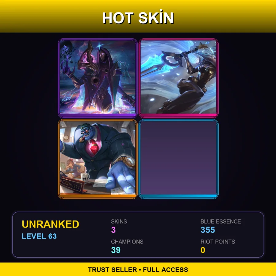 LAN | Lv63 | Unranked | 3 Skin | 39 Champ — LoL account