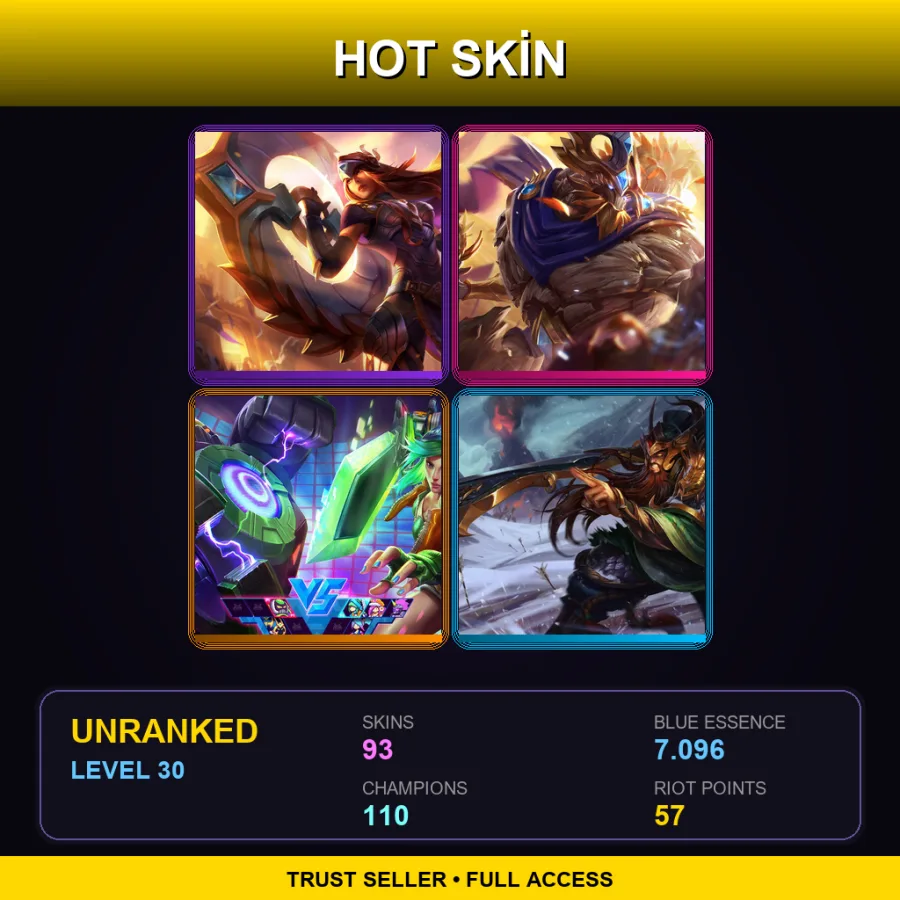 VN | Lv30 | Unranked | 93 Skin | 110 Champ — LoL account