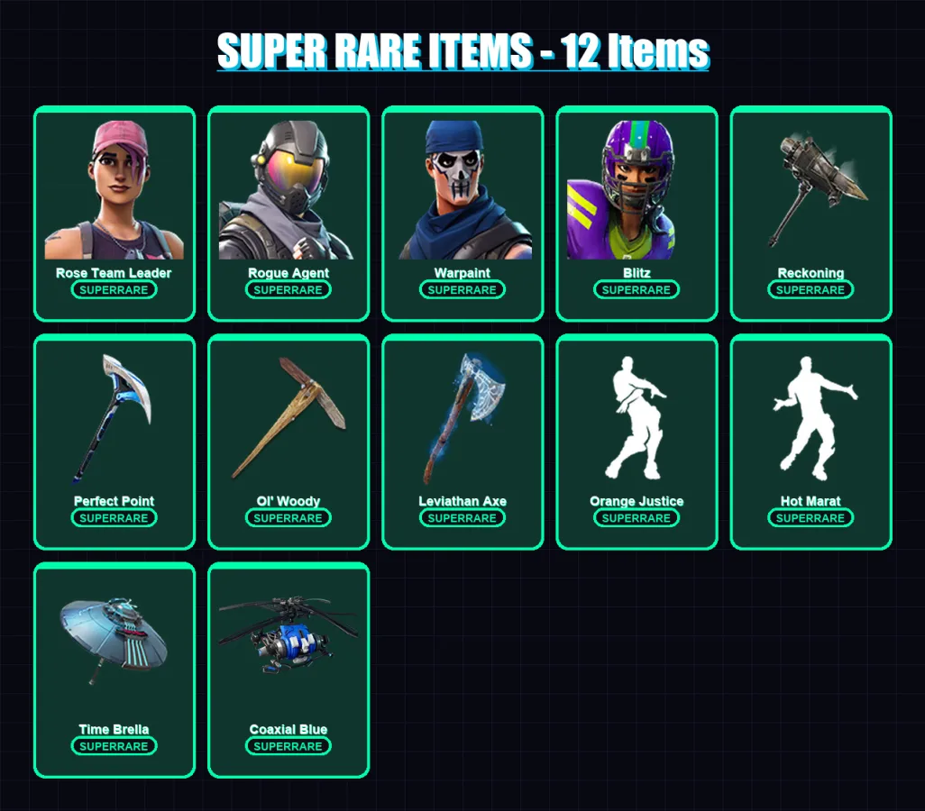 [PS4/PS5/XBOX/PC] | Rose Team Leader | Rogue Agent | Warpaint | Blitz | Hybrid | 72 skin | 116 pickaxe | 103 emote | 107 glider | Lv1665