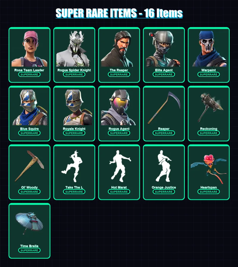 [PC/PSN] | Rose Team Leader | Rogue Spider Knight | The Reaper | Elite Agent | Warpaint | 148 skin | 130 pickaxe | 150 emote | 123 glider | Lv1751