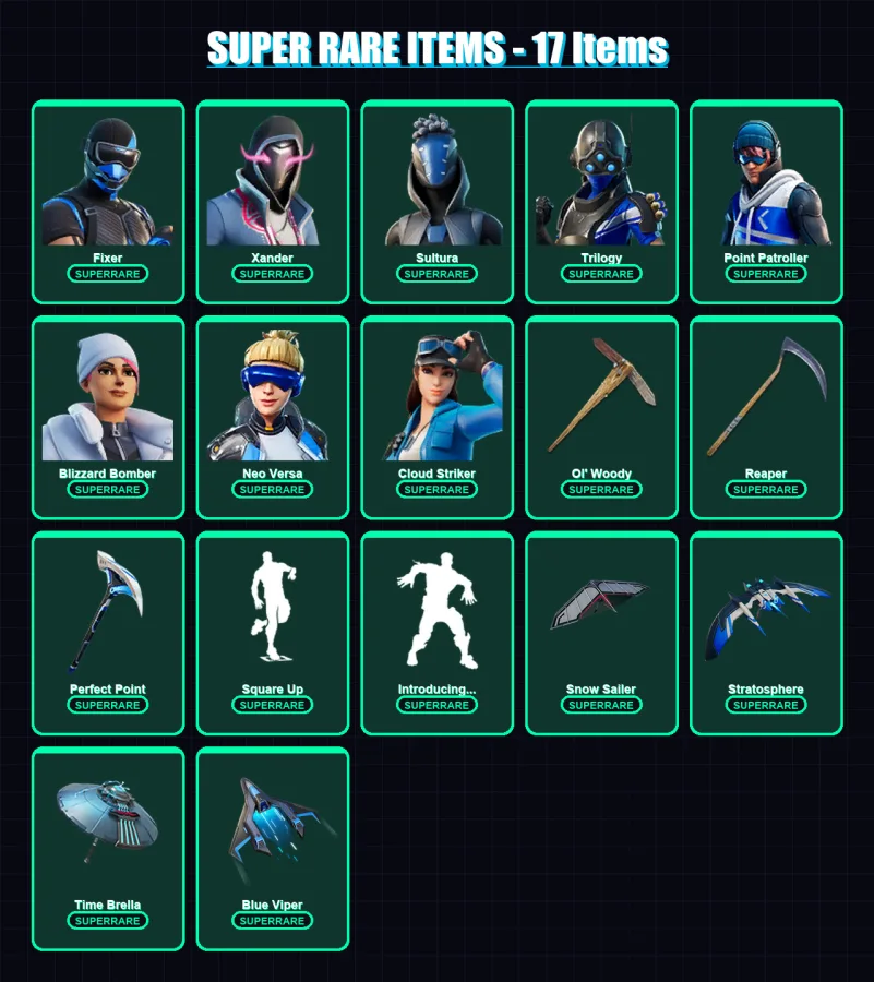 [PC/XBOX] | Fixer | Xander | Sultura | Trilogy | Point Patroller | 185 skin | 196 pickaxe | 145 emote | 146 glider | Lv2227