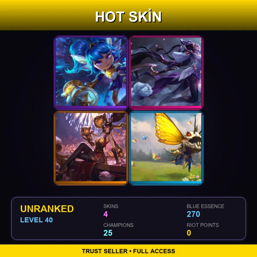 EUW | Lv40 | Unranked | 4 Skin | 25 Champ