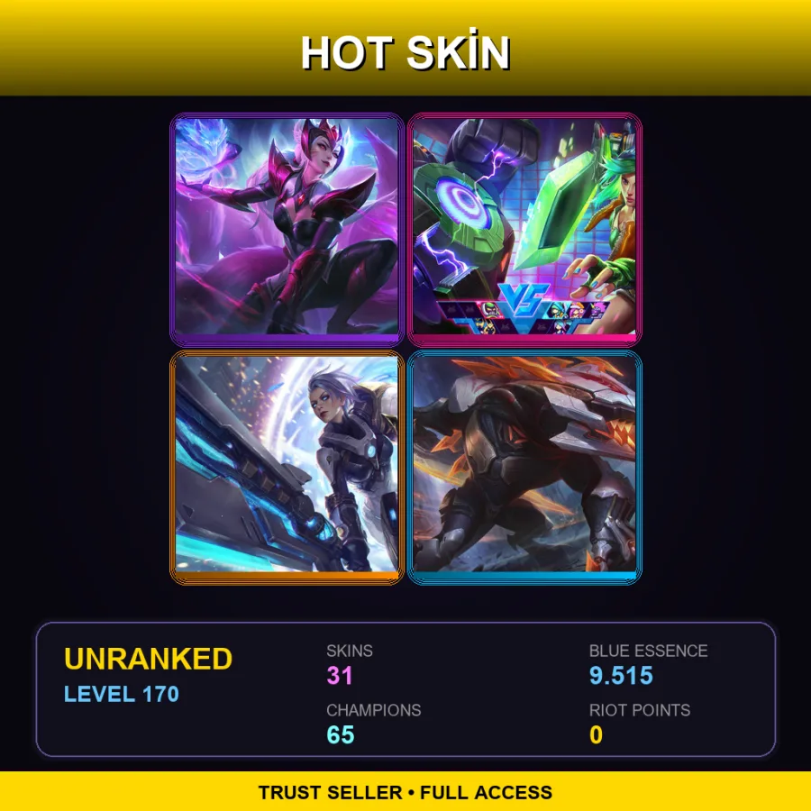 EUNE | Lv170 | Unranked | 31 Skin | 65 Champ