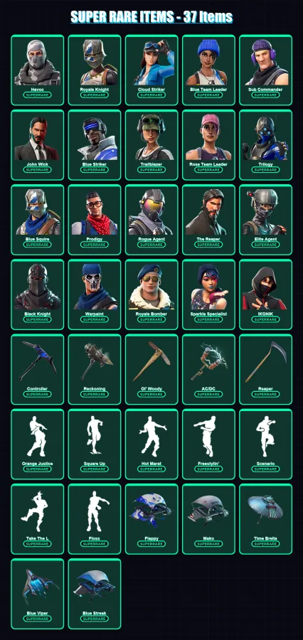 [PS4/PS5/XBOX/PC] | Havoc | Royale Knight | Cloud Striker | Blue Team Leader | Sub Commander | 102 skin | 86 pickaxe | 75 emote | 77 glider | Lv947