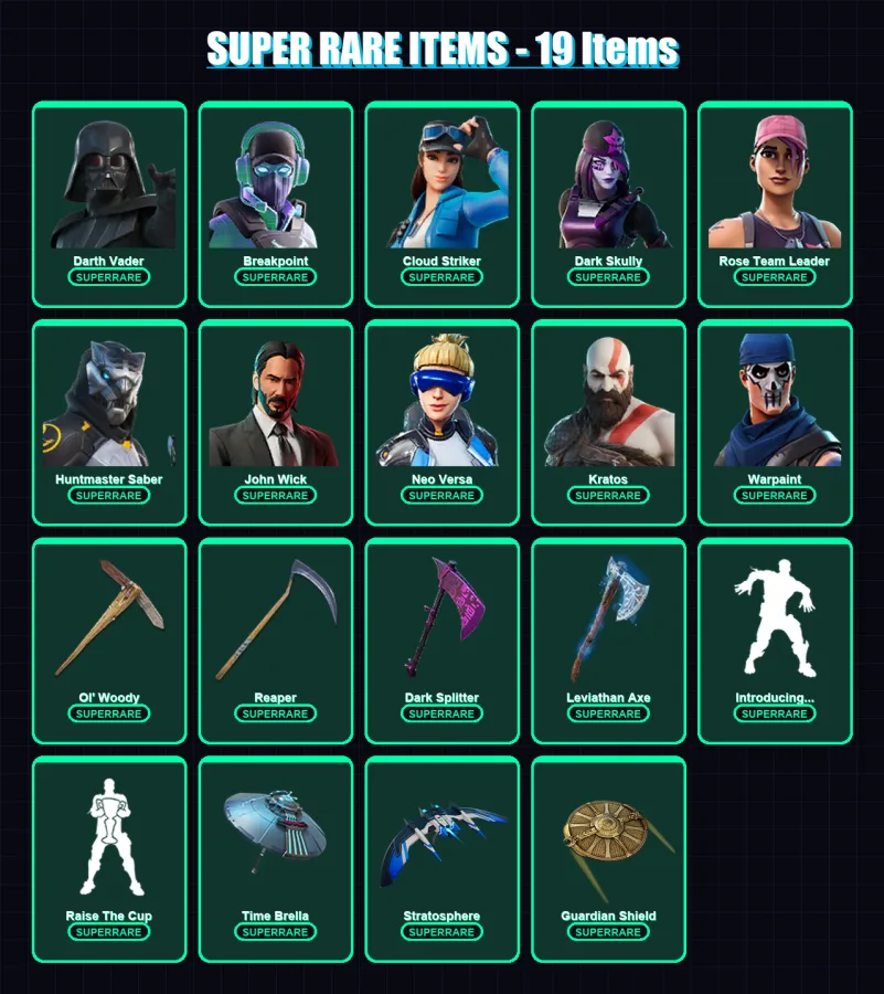 [PS4/PS5/PC] | Darth Vader | Breakpoint | Cloud Striker | Dark Skully | Rose Team Leader | 429 skin | 423 pickaxe | 343 emote | 299 glider | Lv4786