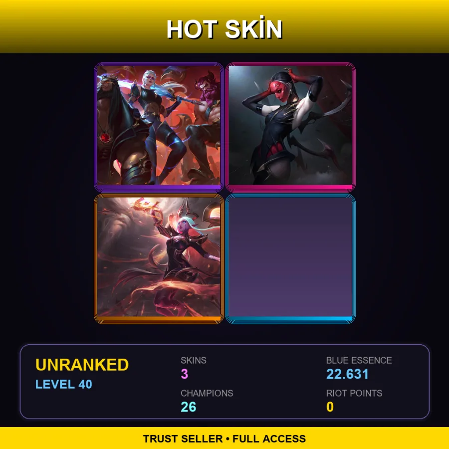 OCE | Lv40 | Unranked | 3 Skin | 26 Champ — Unranked / Smurf League of Legends