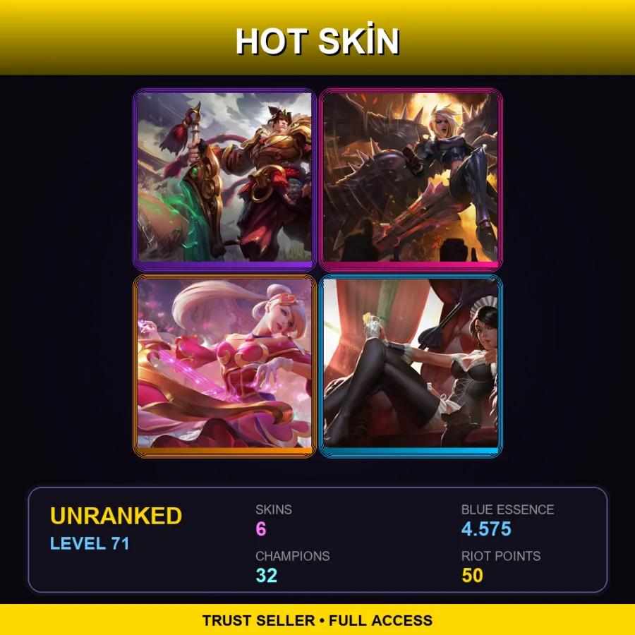 EUW | Lv71 | Unranked | 6 Skin | 32 Champ — LoL account