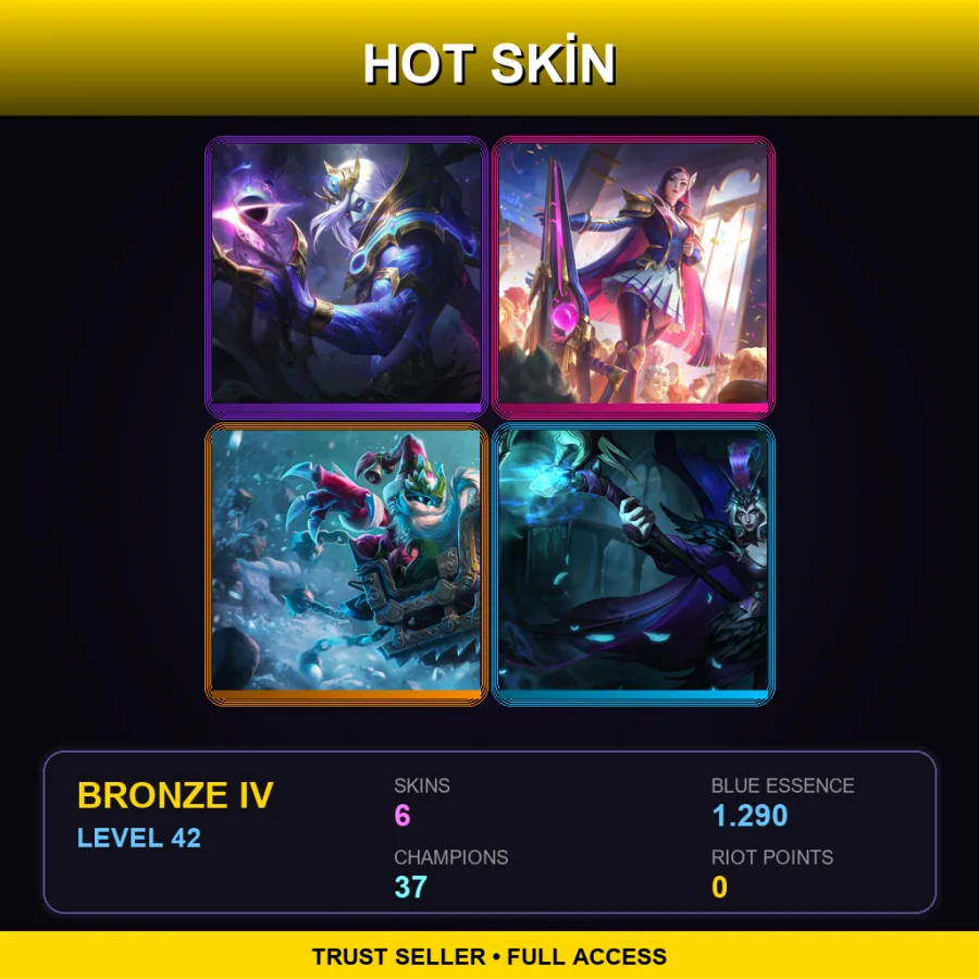 EUW | Cosmic Devourer Vladimir | Battle Academia Caitlyn | Bad Santa Veigar | Ravenborn LeBlanc | 6 Skin | 37 Champ | Bronze IV | Lv42