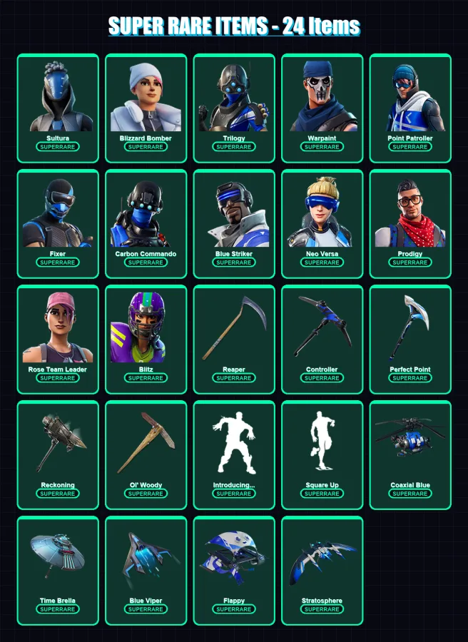 [PS4/PS5/XBOX/PC] | Sultura | Blizzard Bomber | Trilogy | Warpaint | Point Patroller | 236 skin | 262 pickaxe | 219 emote | 217 glider | Lv2854