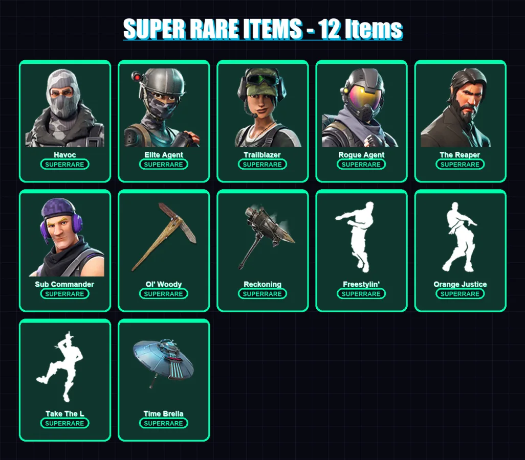 [PC/XBOX/PSN] | Havoc | Elite Agent | Trailblazer | Rogue Agent | The Reaper | 53 skin | 73 pickaxe | 44 emote | 59 glider | Lv726 — Fortnite account