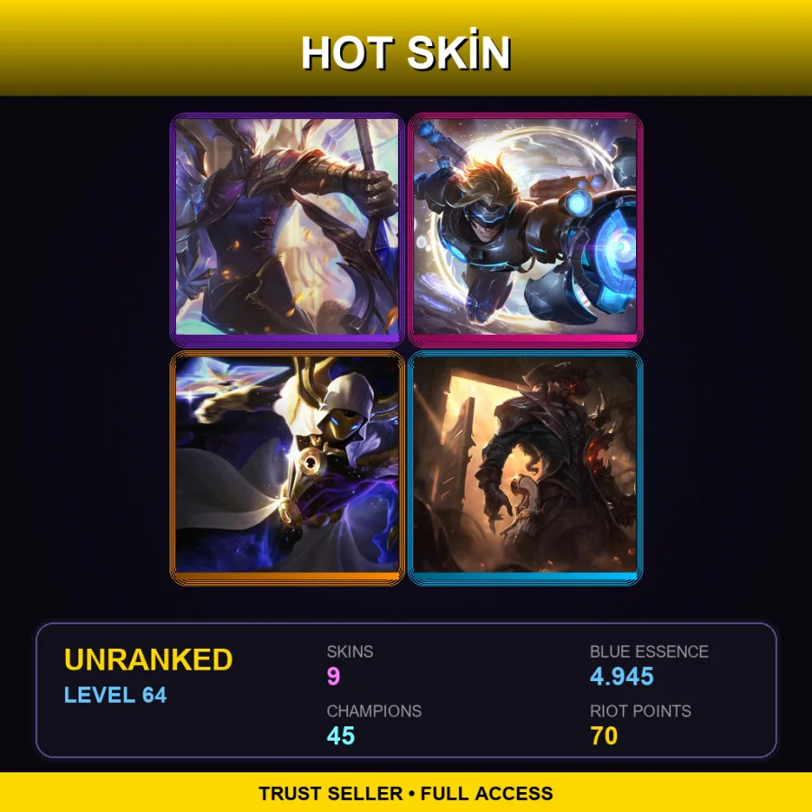 EUW | Lv64 | Unranked | 9 Skin | 45 Champ