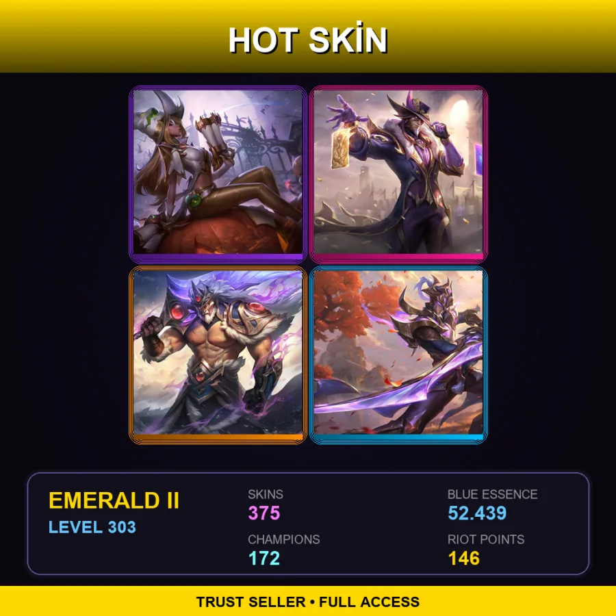 SG | Lv303 | Emerald II | 375 Skin | 172 Champ — LoL account
