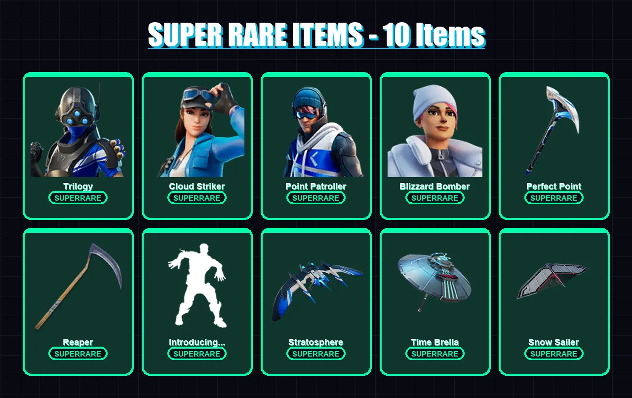 [PC/XBOX] | Trilogy | Cloud Striker | Point Patroller | Blizzard Bomber | Spire Assassin | 183 skin | 248 pickaxe | 163 emote | 181 glider | Lv2743
