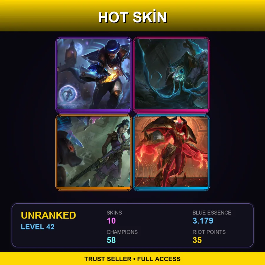 EUW | Lv42 | Unranked | 10 Skin | 58 Champ — LoL account
