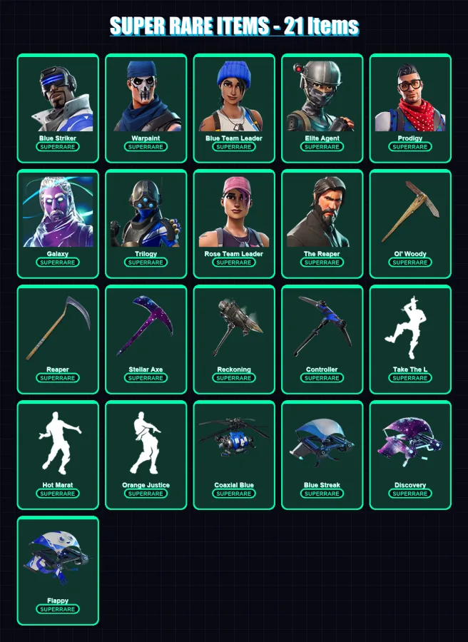 [PC/XBOX/PSN] | Blue Striker | Warpaint | Blue Team Leader | Elite Agent | Prodigy | 72 skin | 56 pickaxe | 68 emote | 74 glider | Lv825