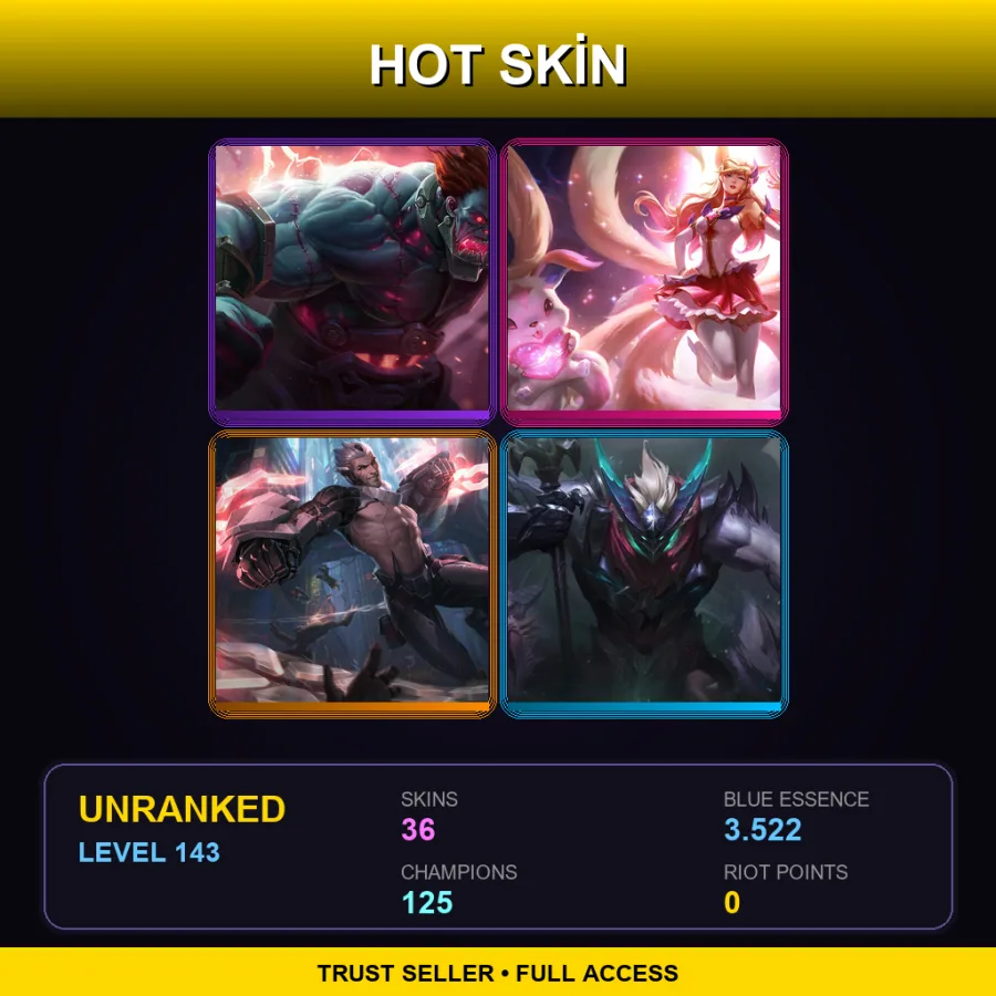 LAN | Lv143 | Unranked | 36 Skin | 125 Champ — Hextech Sion