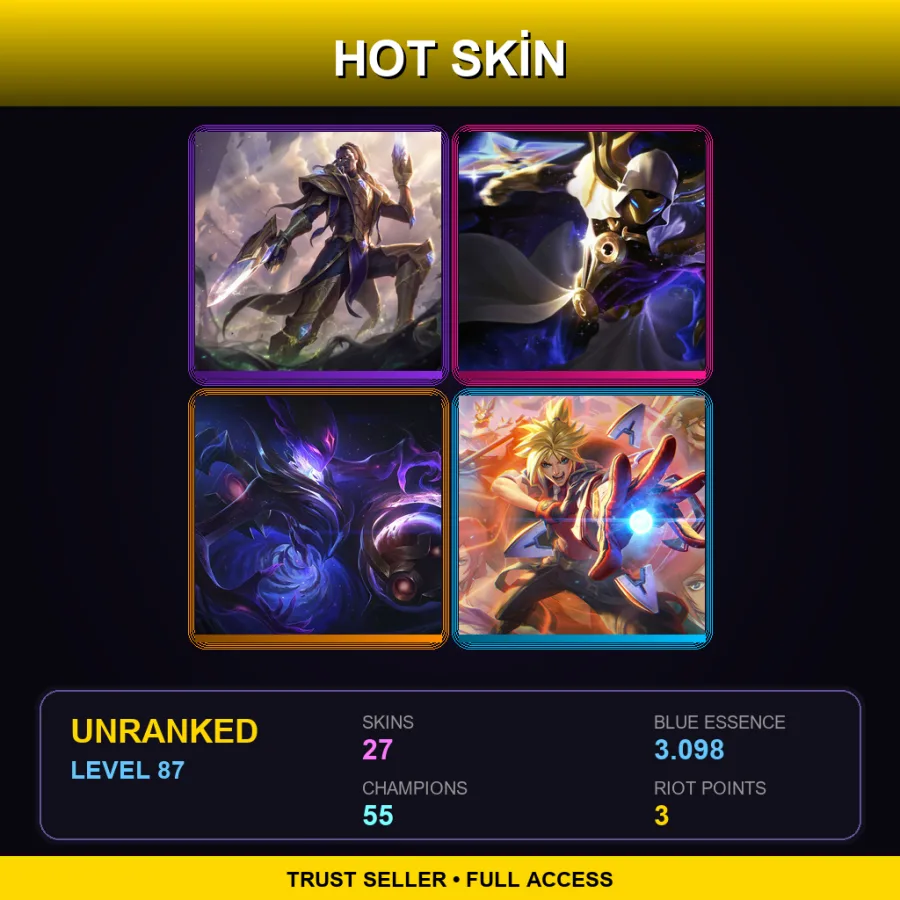 EUW | Lv87 | Unranked | 27 Skin | 55 Champ — LoL account