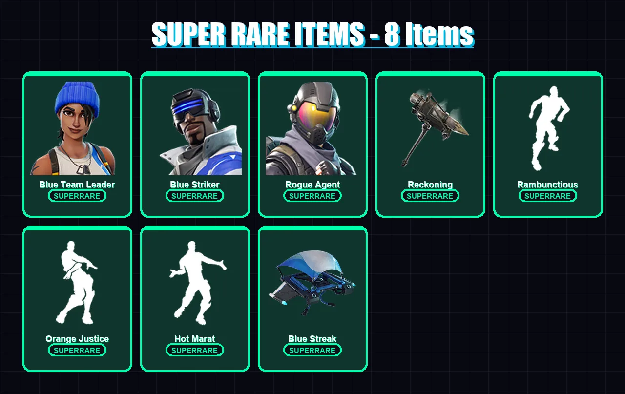 [PS4/PS5/XBOX/PC] | Blue Team Leader | Blue Striker | Rogue Agent | Carbide | Kymera | 26 skin | 15 pickaxe | 37 emote | 21 glider | Lv326