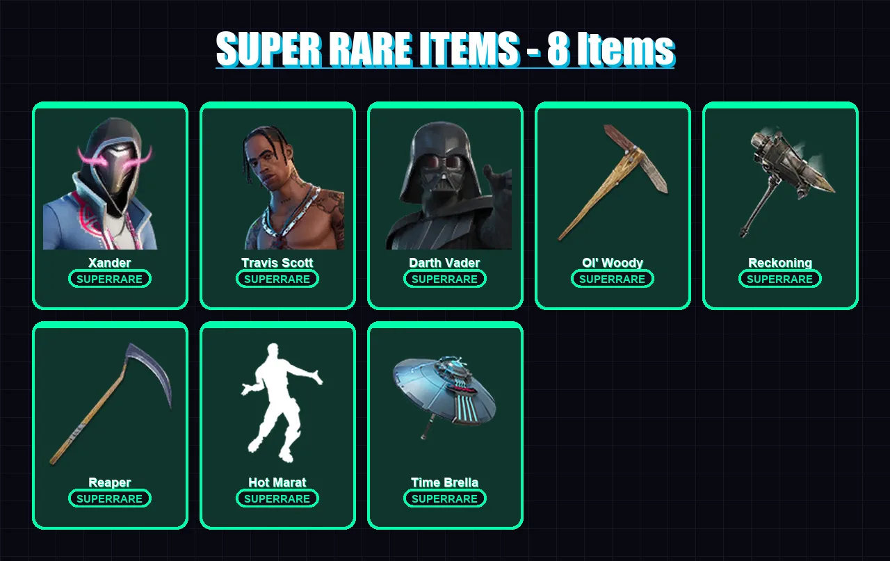 [PC] | Xander | Travis Scott | Darth Vader | Snap | Calamity | 151 skin | 183 pickaxe | 144 emote | 152 glider | Lv2577