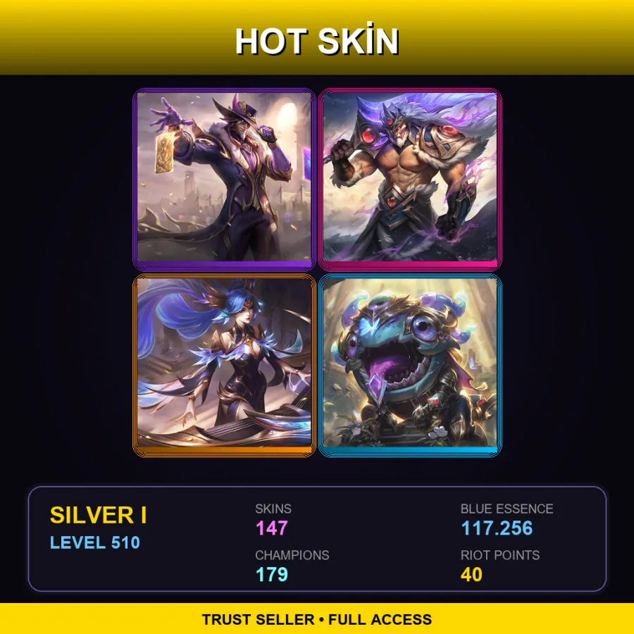 LAN | Victorious Twisted Fate | Victorious Tryndamere | Victorious Sona | Victorious Kog'Maw | 147 Skin | 179 Champ | Silver I | Lv510