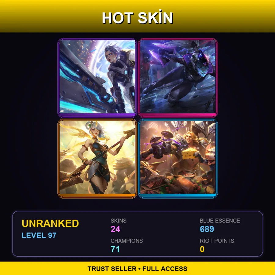 TR | Lv97 | Unranked | 24 Skin | 71 Champ — LoL account