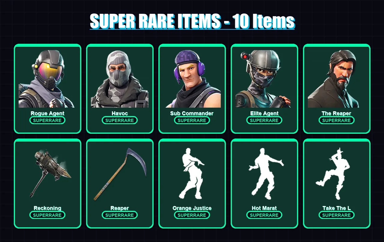 [PC/XBOX/PSN] | Rogue Agent | Havoc | Sub Commander | Elite Agent | The Reaper | 50 skin | 31 pickaxe | 41 emote | 31 glider | Lv368