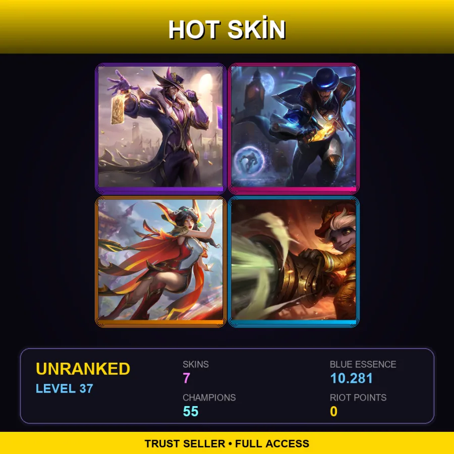 SG | Lv37 | Unranked | 7 Skin | 55 Champ — LoL account