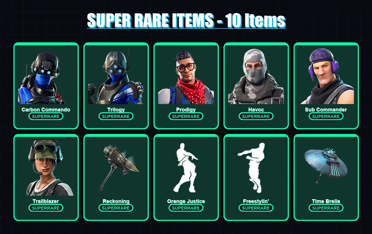 [PS4/PS5/XBOX/PC] | Carbon Commando | Trilogy | Prodigy | Havoc | Sub Commander | 56 skin | 46 pickaxe | 54 emote | 56 glider | Lv594
