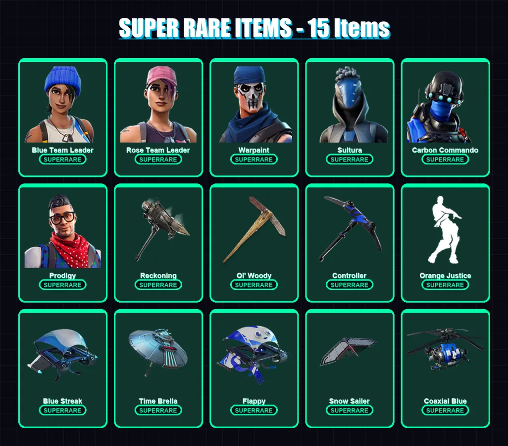 [PC/XBOX] | Blue Team Leader | Rose Team Leader | Warpaint | Sultura | Carbon Commando | 49 skin | 51 pickaxe | 54 emote | 60 glider | Lv725