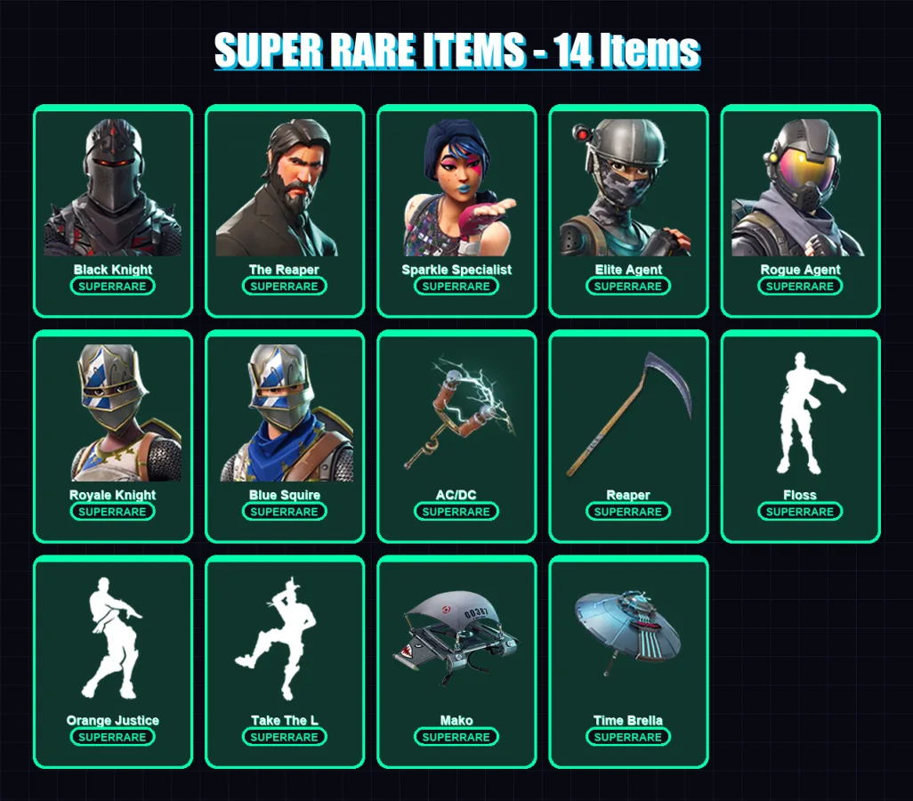 [PC/XBOX/PSN] | Black Knight | The Reaper | Sparkle Specialist | Elite Agent | Rogue Agent | 144 skin | 124 pickaxe | 112 emote | 93 glider | Lv2127