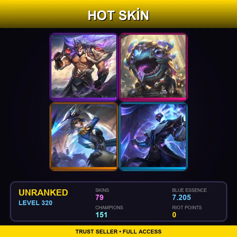 EUW | Lv320 | Unranked | 79 Skin | 151 Champ — LoL account