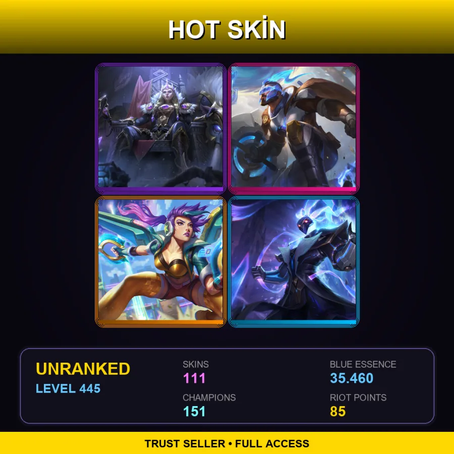 EUW | Lv445 | Unranked | 111 Skin | 151 Champ — LoL account
