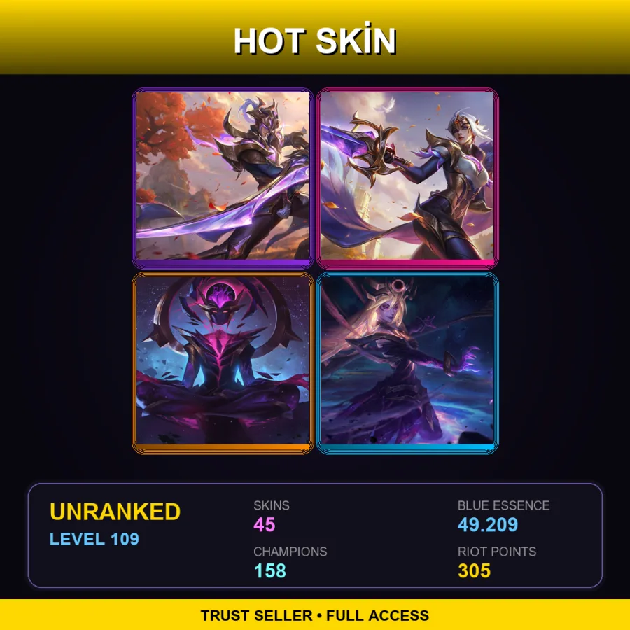 SG | Lv109 | Unranked | 45 Skin | 158 Champ — Coven Cassiopeia