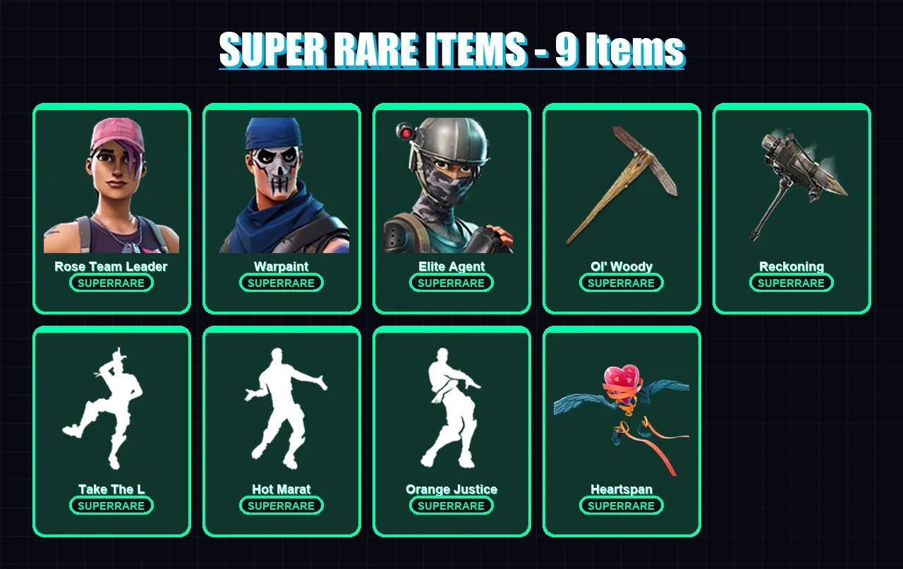 [PC/XBOX] | Rose Team Leader | Warpaint | Elite Agent | Omega | Blackheart | 46 skin | 53 pickaxe | 39 emote | 48 glider | Lv521