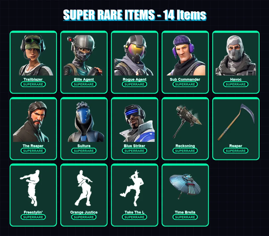 [PS4/PS5/XBOX/PC] | Trailblazer | Elite Agent | Rogue Agent | Sub Commander | Havoc | 62 skin | 102 pickaxe | 65 emote | 86 glider | Lv1563
