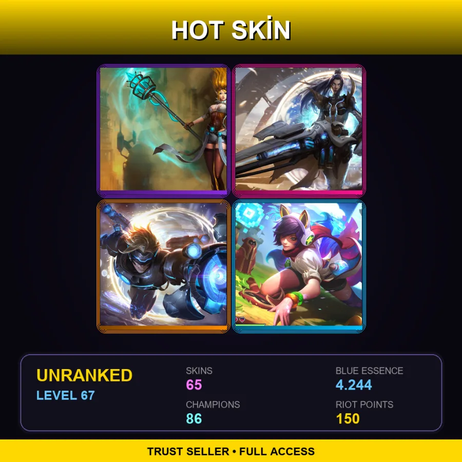 EUW | Lv67 | Unranked | 65 Skin | 86 Champ — LoL account