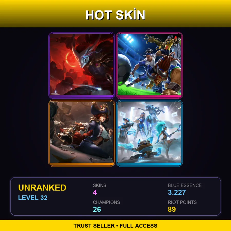 EUW | Lv32 | Unranked | 4 Skin | 26 Champ — LoL account