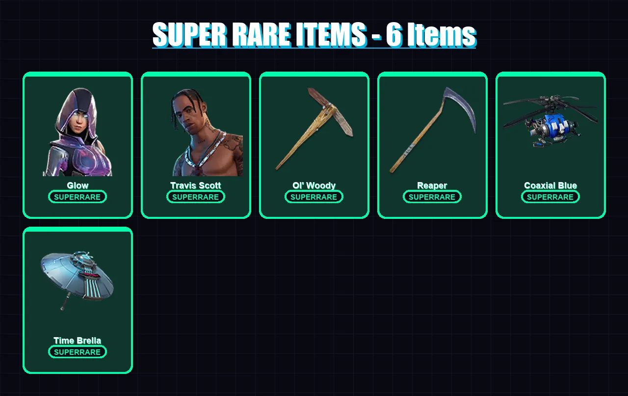 [PC] | Glow | Travis Scott | Fusion | Hybrid | Kymera | 117 skin | 155 pickaxe | 122 emote | 124 glider | Lv2058