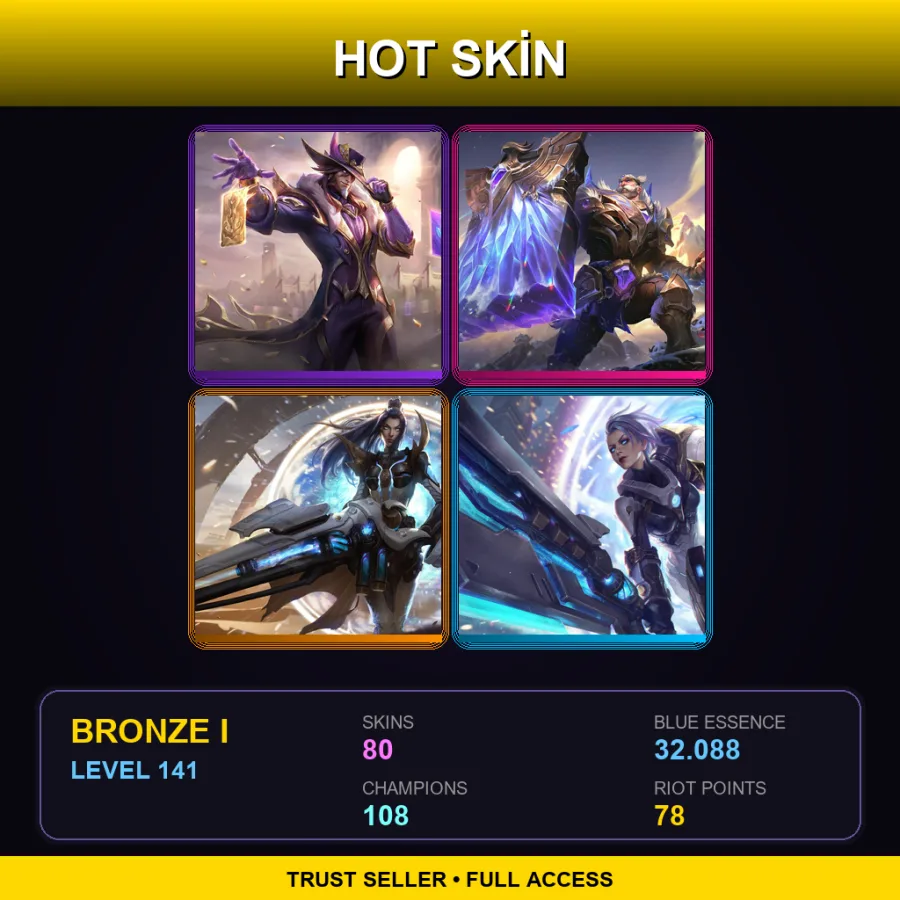 NA | Victorious Twisted Fate | Victorious Braum | Pulsefire Caitlyn | Pulsefire Riven | 80 Skin | 108 Champ | Bronze I | Lv141